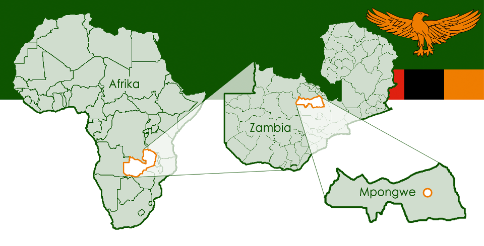 Kaart van Afrika, Zambia, en Mpongwe